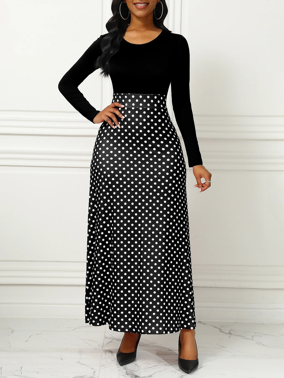 Polka Dot Maxi Dress High Waist