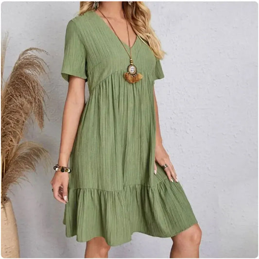 Summer Peplum V-Neck Flare Dress