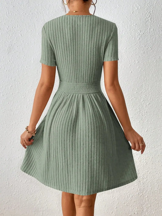 Knit A-Line Dress with Ribbed Waist