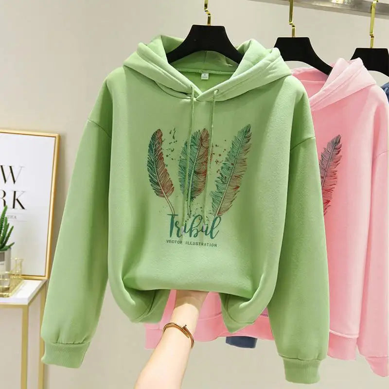 Feather Printed Casual Hoodie