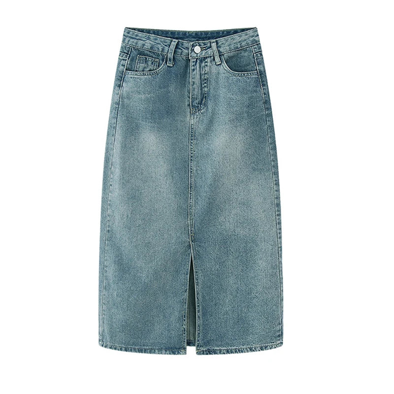 High-Waist Slit Denim Skirt