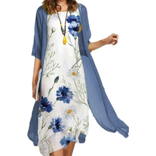 Printed Crew-Neck Casual Dress
