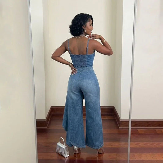 Denim Corset Crop Top with Adjustable Straps