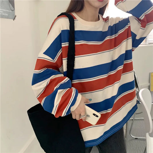 Rainbow Stripe Long Sleeve Loose Tee