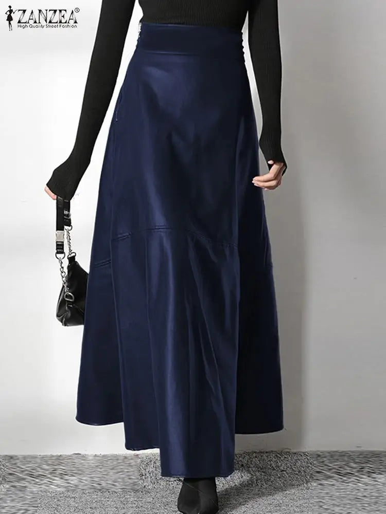 Solid PU Leather Maxi Skirt