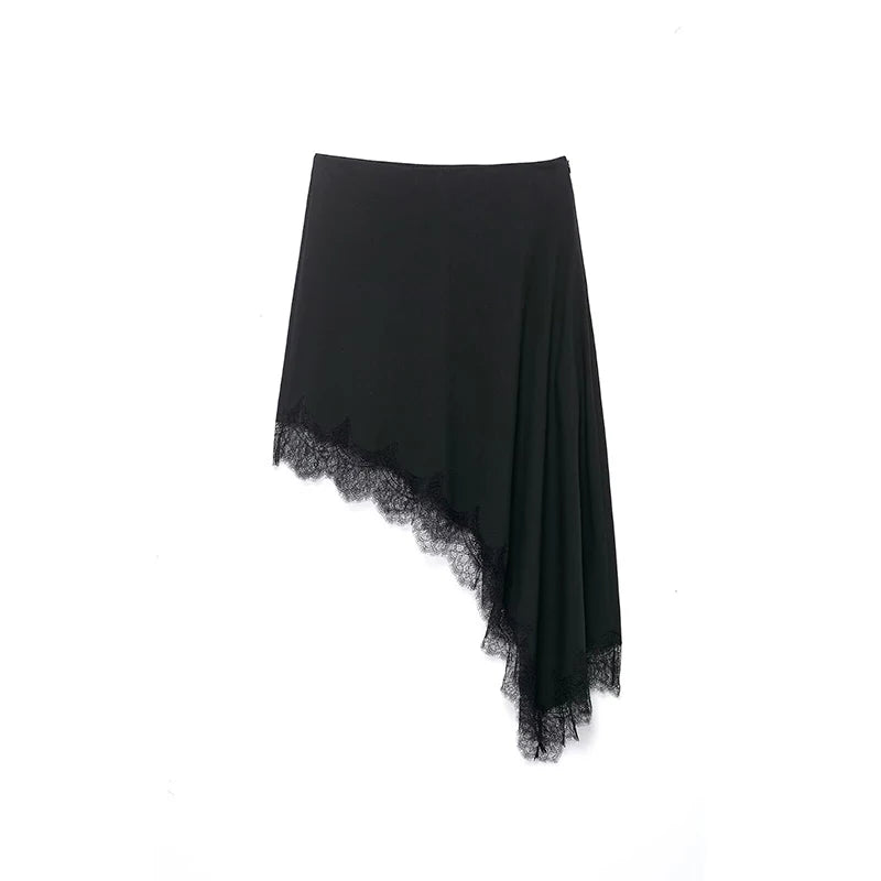 Solid Lace Hem Mini Skirt