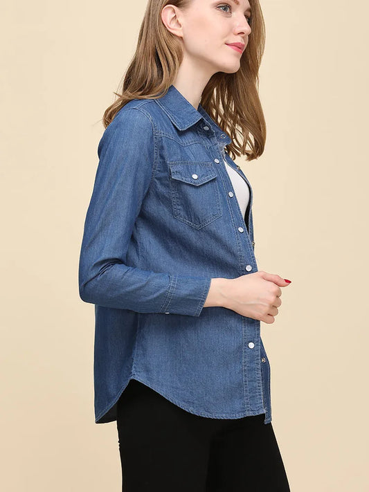 Korean Style Long Sleeve Denim Blouse