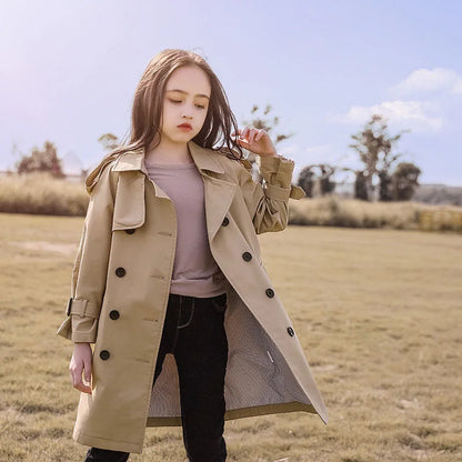 Girls Long Trench Windbreaker