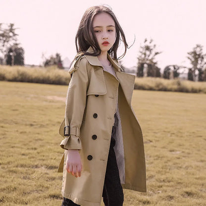 Girls Long Trench Windbreaker