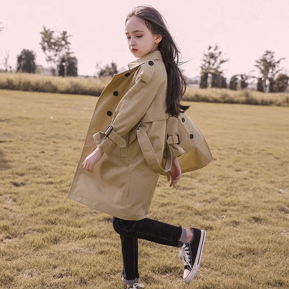 Girls Long Trench Windbreaker