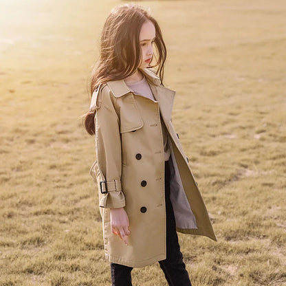 Girls Long Trench Windbreaker