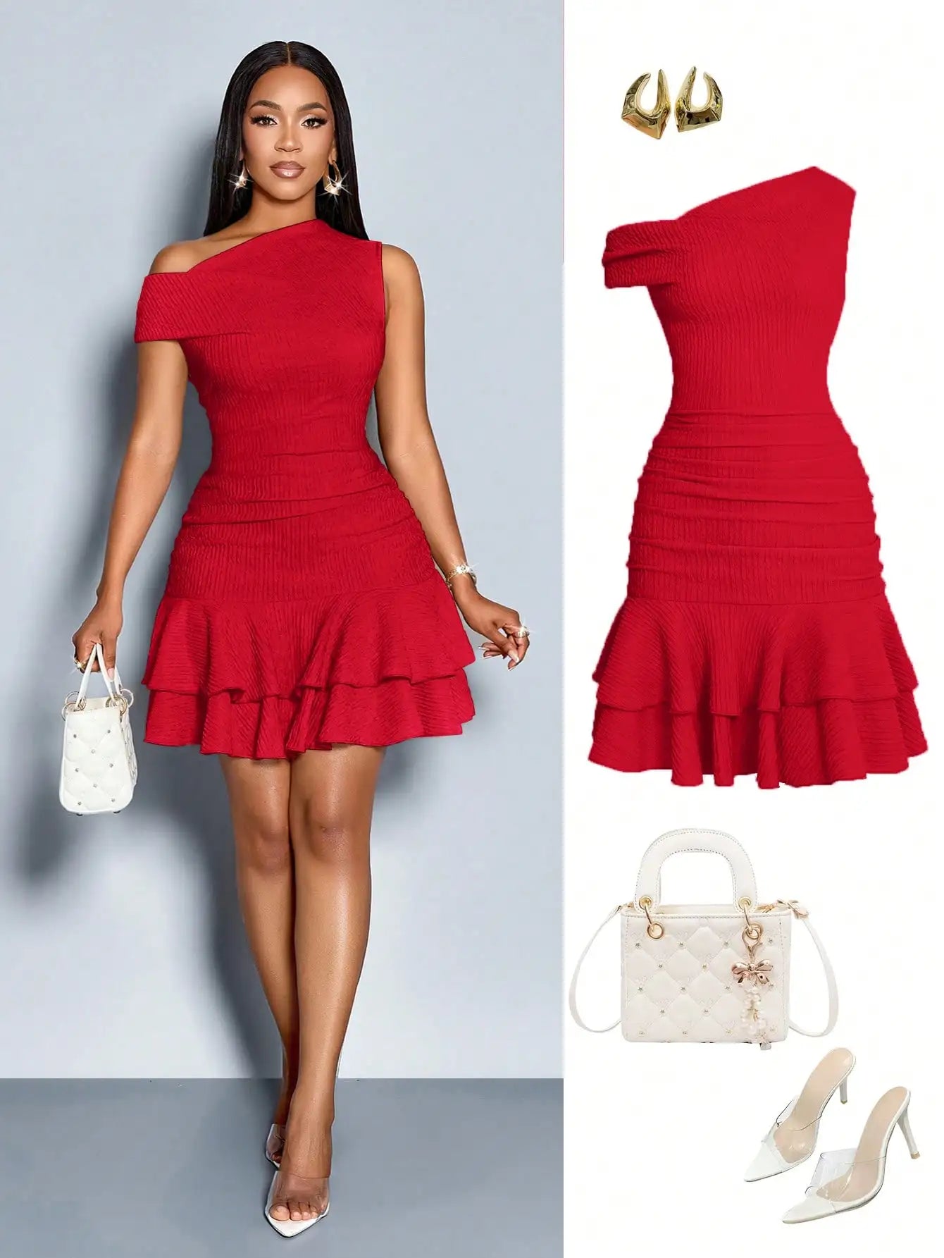 Shoulder Asymmetrical Ruffle Mini