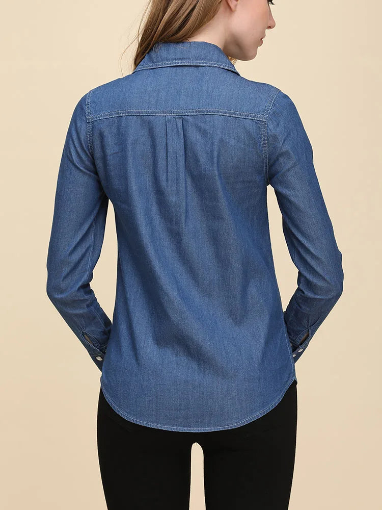 Korean Style Long Sleeve Denim Blouse
