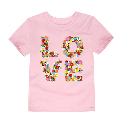 Girls Flower Print Cotton T-Shirt