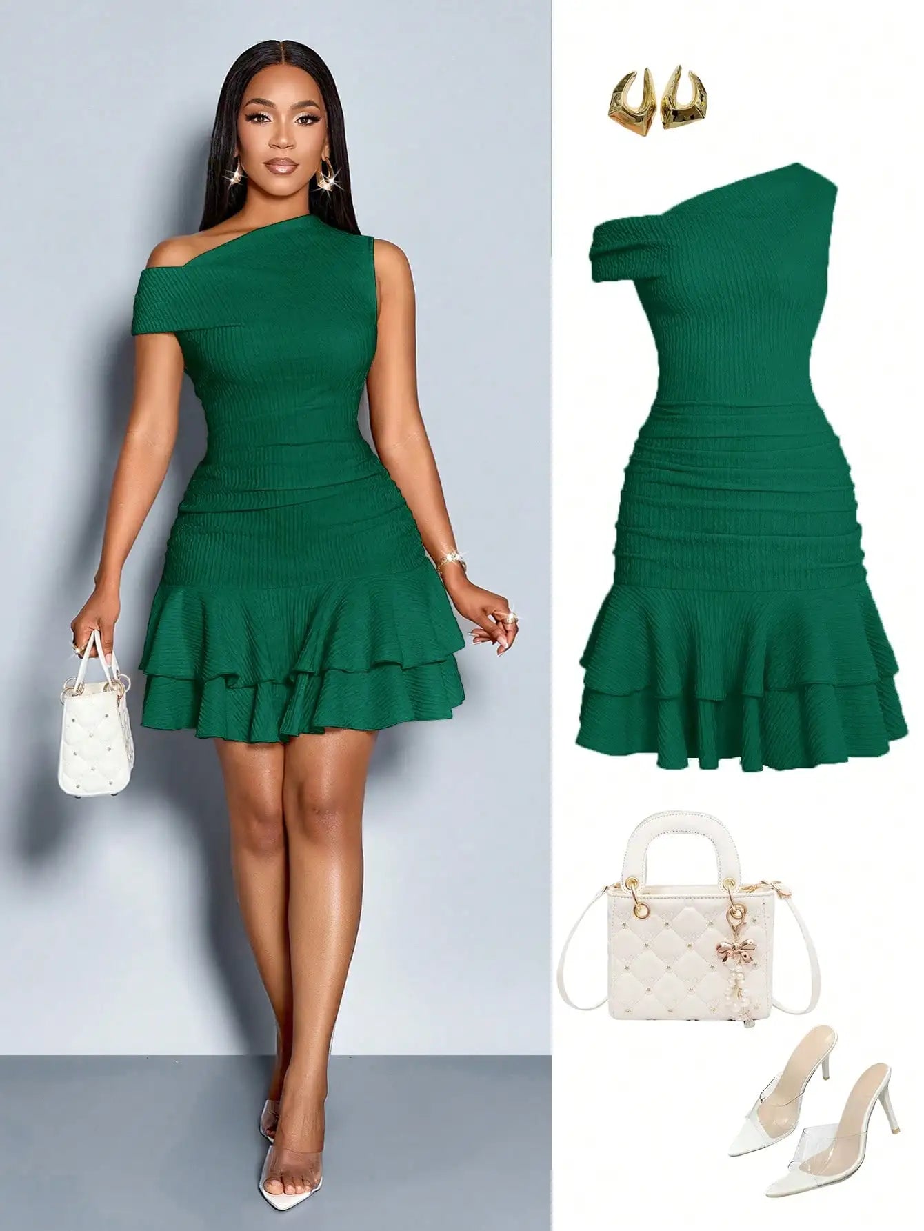 Shoulder Asymmetrical Ruffle Mini