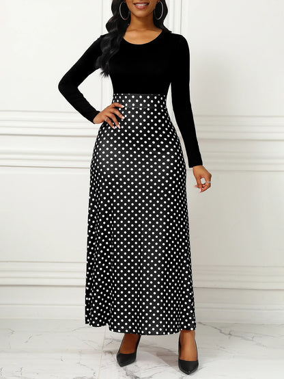 Polka Dot Maxi Dress High Waist