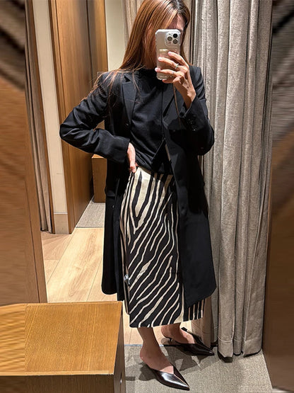 Zebra Print Ruched Midi Skirt