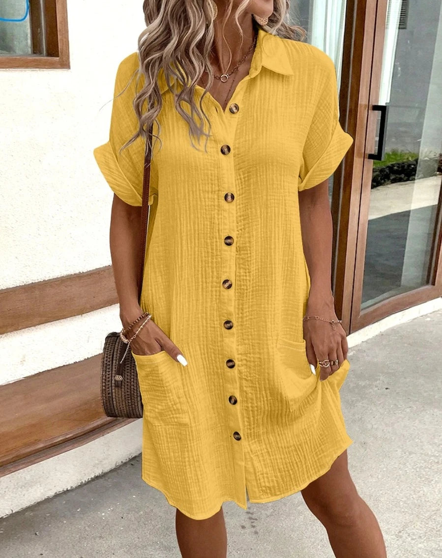 Vintage Women's V-Neck Mini Dress Three Quarter Sleeves