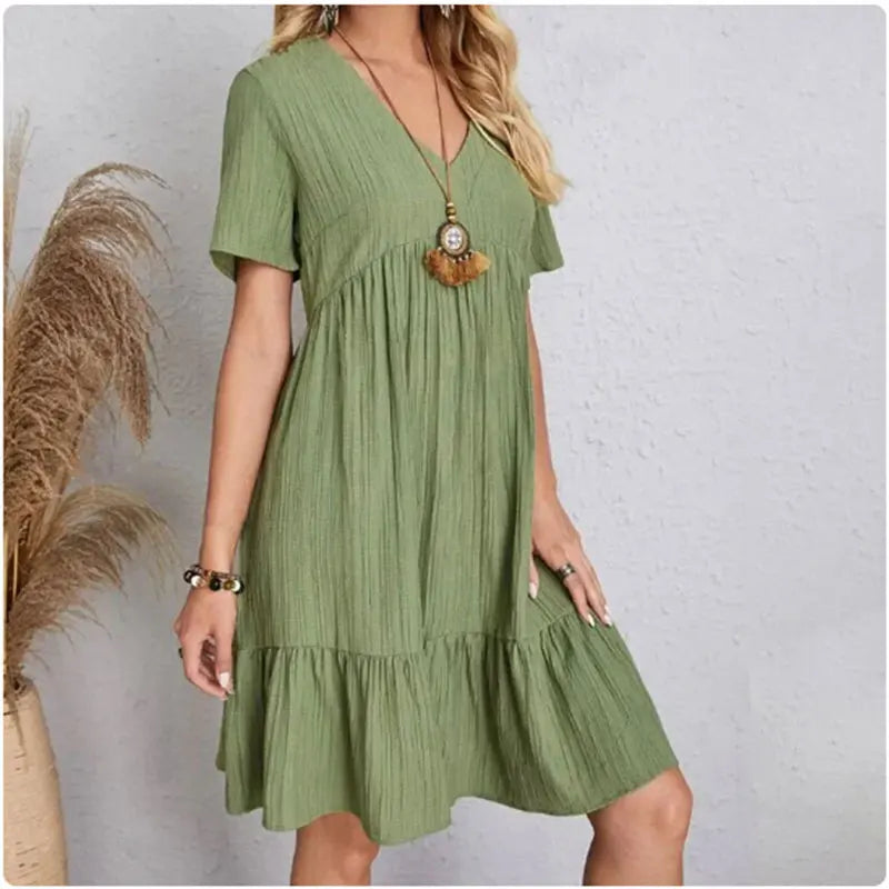 Summer Peplum V-Neck Flare Dress