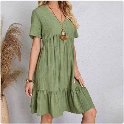 Summer Peplum V-Neck Flare Dress