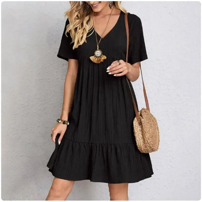 Summer Peplum V-Neck Flare Dress