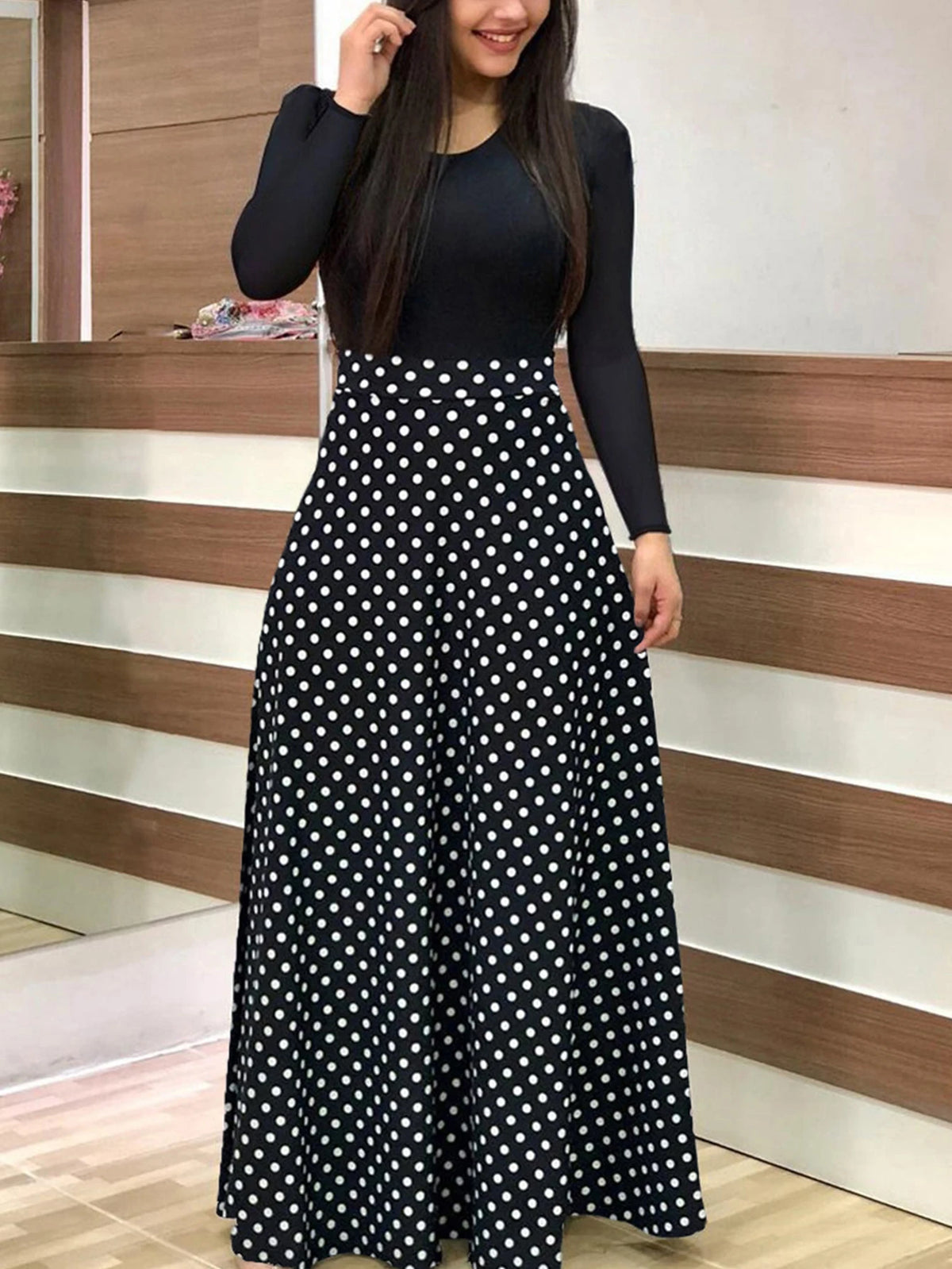 Polka Dot Maxi Dress High Waist