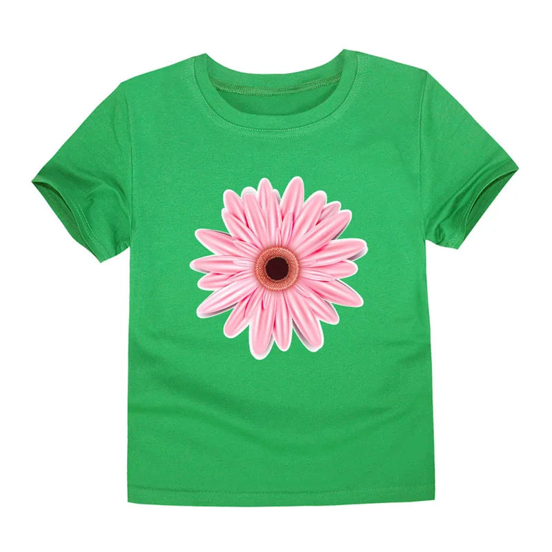 Girls Flower Print Cotton T-Shirt