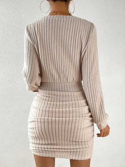 Knitted Sweater V-Neck Mini Dress