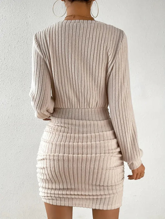Knitted Sweater V-Neck Mini Dress