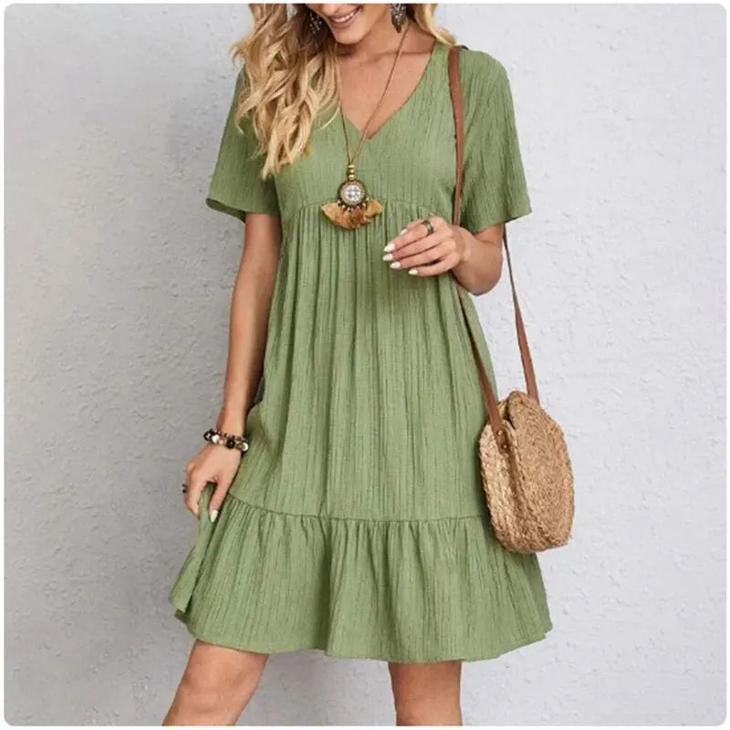 Summer Peplum V-Neck Flare Dress