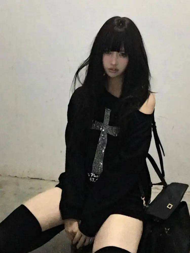 One-Shoulder Graphic Hoodie