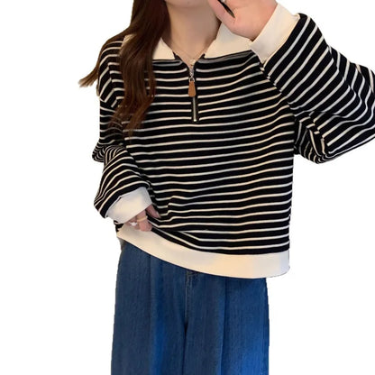 Striped Half Zip Long Sleeve Sweatshirt