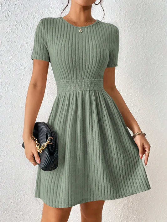 Knit A-Line Dress with Ribbed Waist