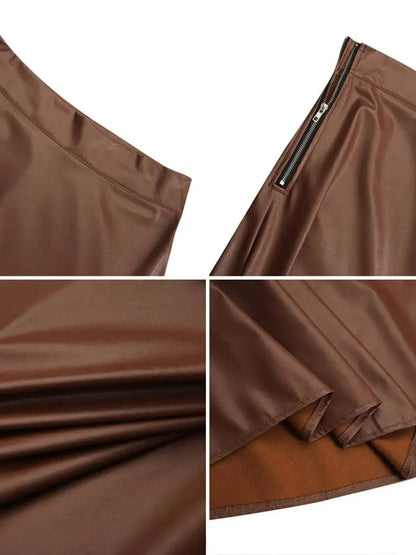 Solid PU Leather Maxi Skirt