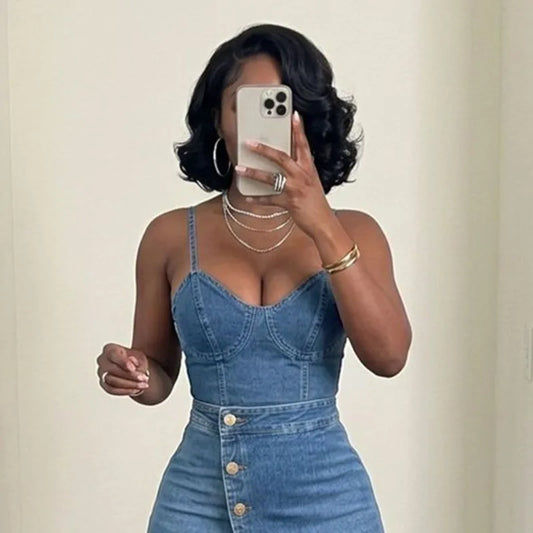 Denim Corset Crop Top with Adjustable Straps