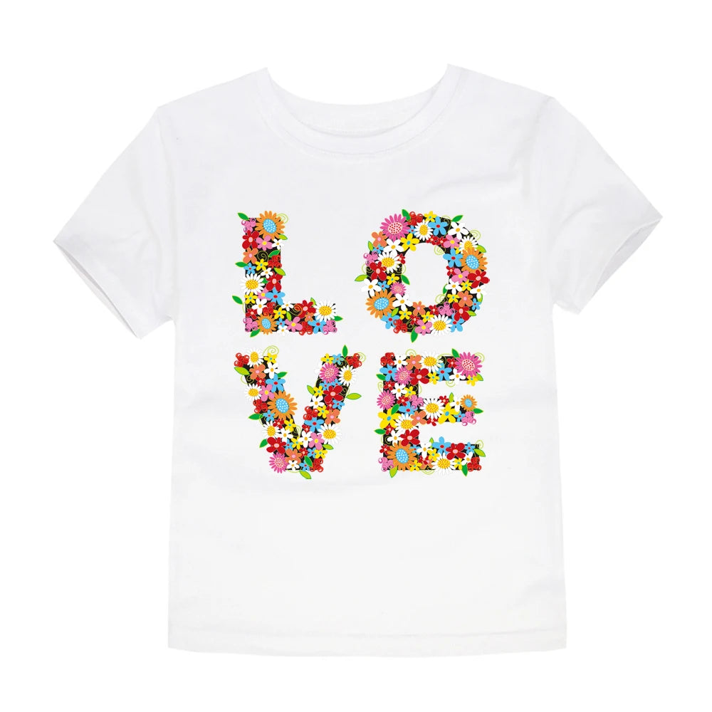 Girls Flower Print Cotton T-Shirt