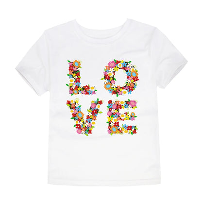 Girls Flower Print Cotton T-Shirt