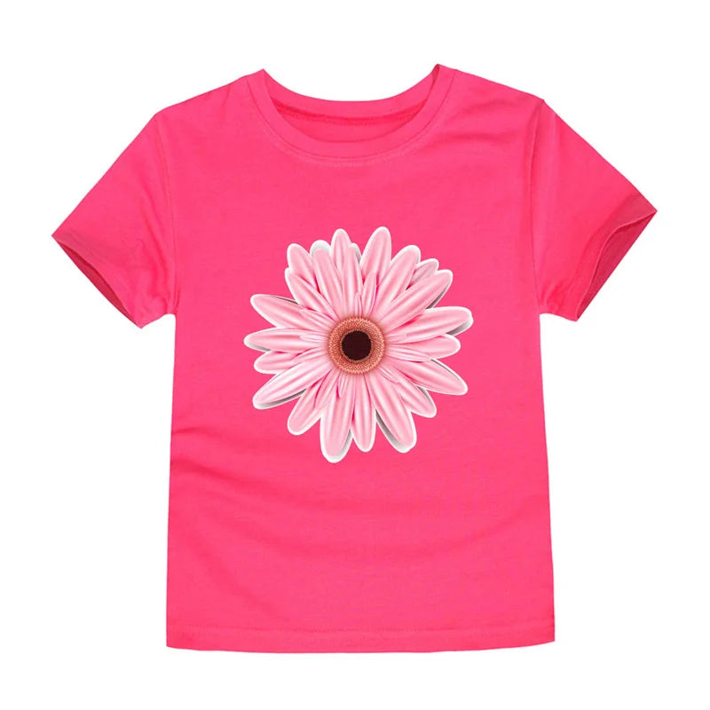 Girls Flower Print Cotton T-Shirt