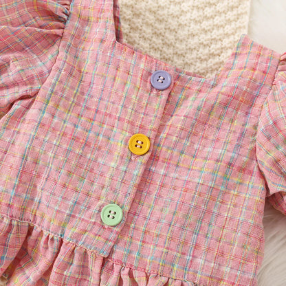 Baby Girl Plaid Bubble Sleeve Set
