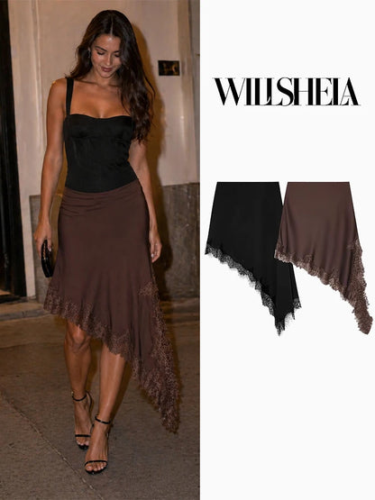 Solid Lace Hem Mini Skirt
