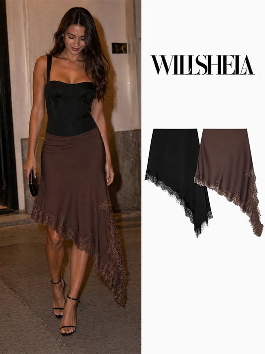 Solid Lace Hem Mini Skirt