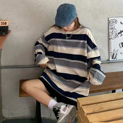 Rainbow Stripe Long Sleeve Loose Tee