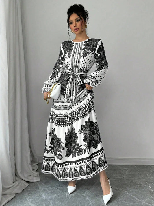 Floral Print Belted Maxi Dress for Summer
