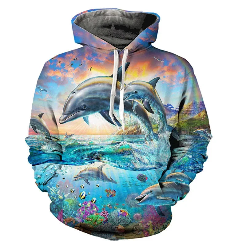 Dolphin Pattern Hoodie Top