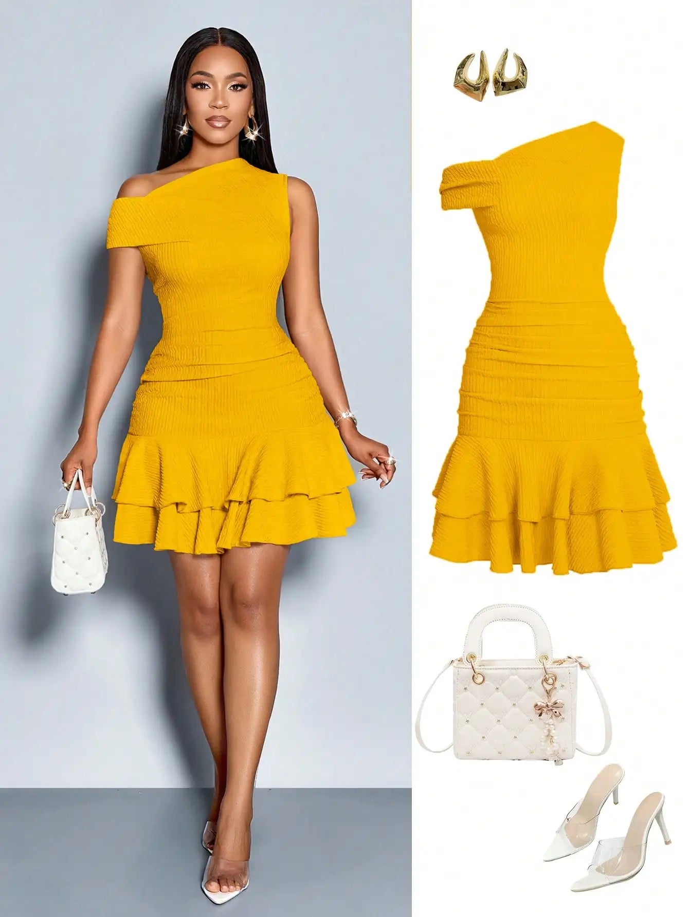 Shoulder Asymmetrical Ruffle Mini