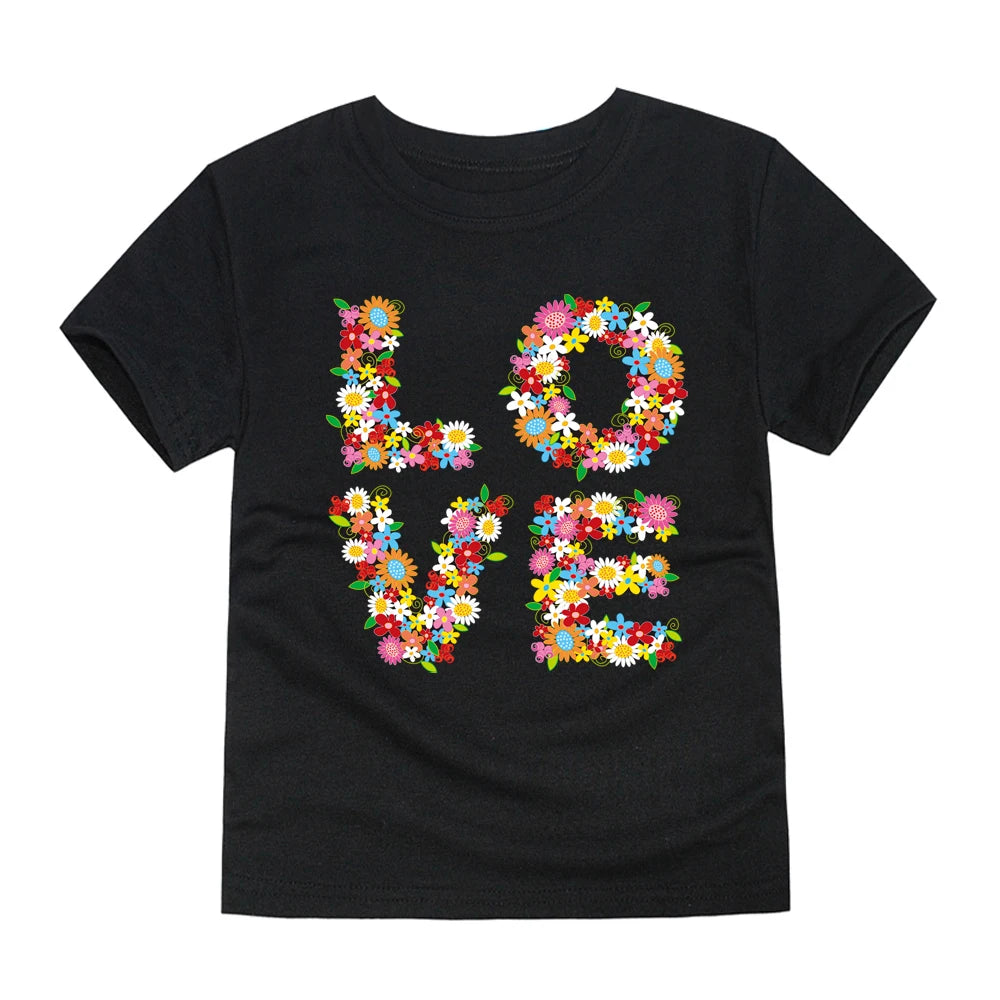 Girls Flower Print Cotton T-Shirt
