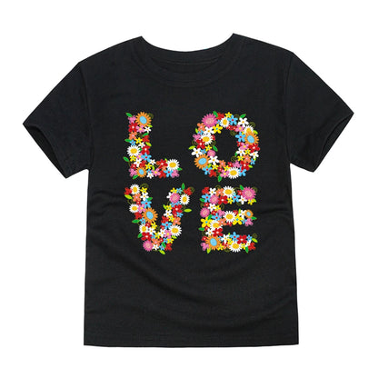 Girls Flower Print Cotton T-Shirt
