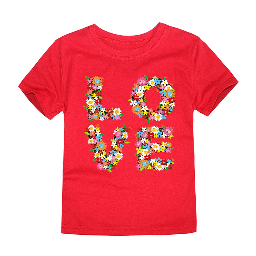 Girls Flower Print Cotton T-Shirt