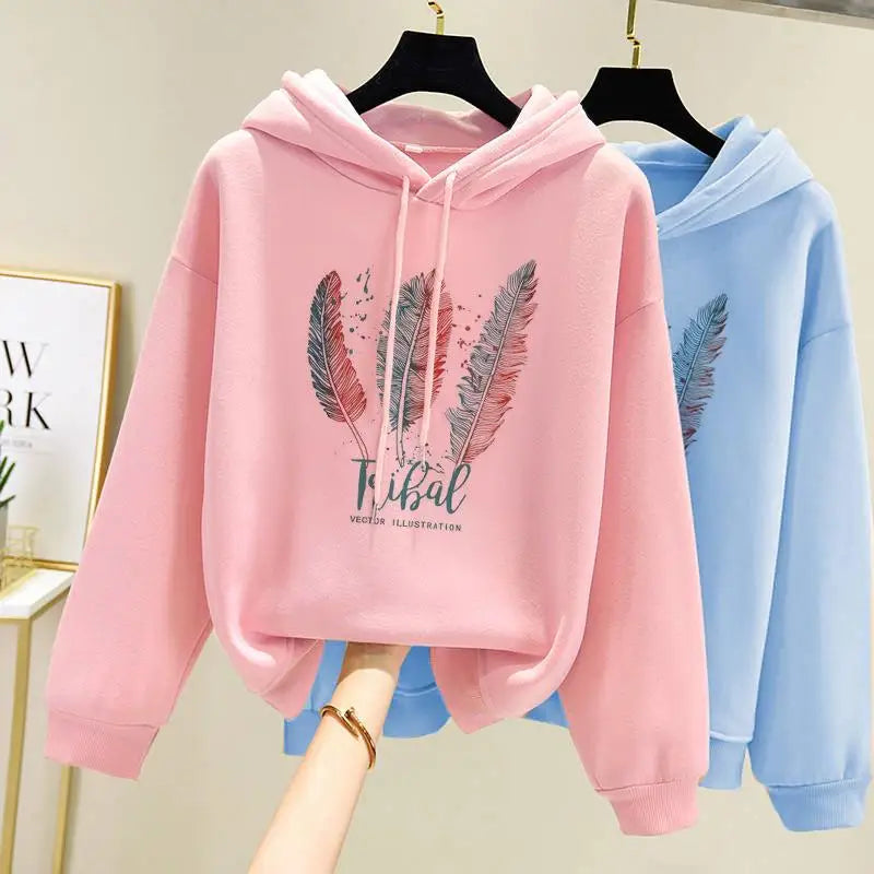 Feather Printed Casual Hoodie