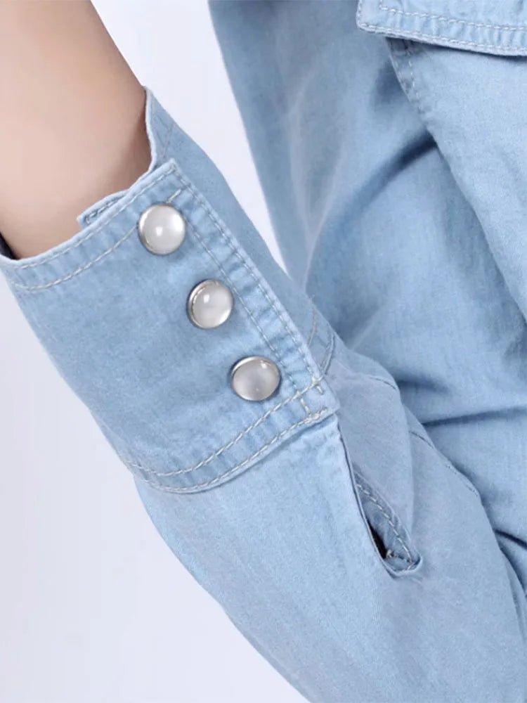 Korean Style Long Sleeve Denim Blouse